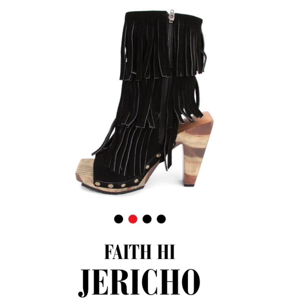Jericho john fluevog open tie fringe booties